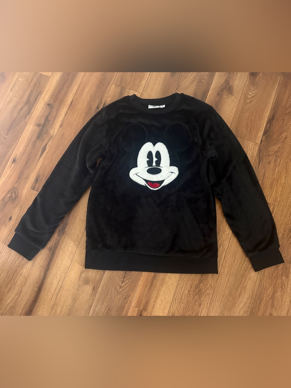 Disney unisex Black Crewneck Sweater with White & Red Mickey Face
